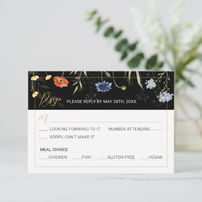 Moodfullt Vildblomma Boho Botaniskt Svar RSVP  Inbjudningar (Stående Fram)