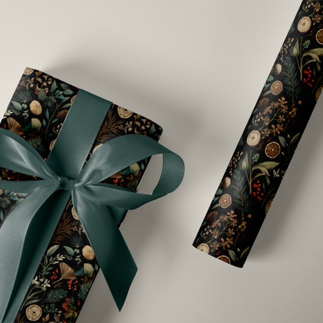 Moodfullt vinterbotaniskt mönster jul presentpapper (Skapare uppladdad)