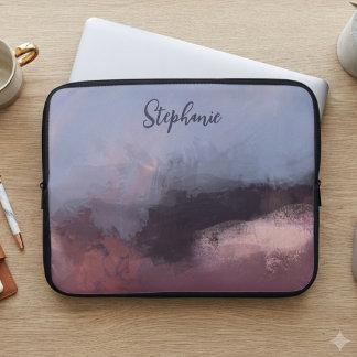 Moodfylld Blush Navy Abstrakt Akvarelldesign Laptop Fodral