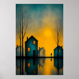 Moodfylld Surreal Landskapsaffisch Ensam Figur Poster