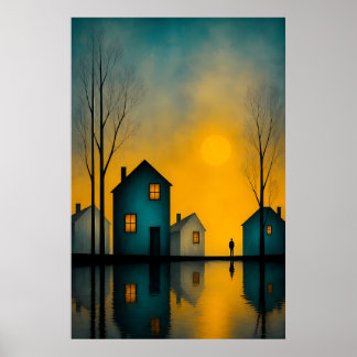 Moodfylld Surreal Landskapsaffisch Ensam Figur Poster