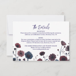 Moodig Burgundy & Blå Blomsterdetaljer Inneslutnin OSA Kort