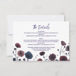Moodig Burgundy & Blå Blomsterdetaljer Inneslutnin OSA Kort
