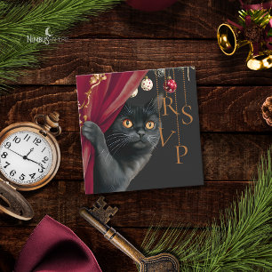 Moodig gotisk svart katt jul QR RSVP-kort Anteckningskort
