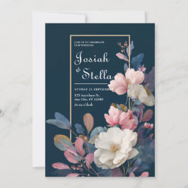 Moodig marin rosa ros vit anemone blomsterbröllop inbjudningar