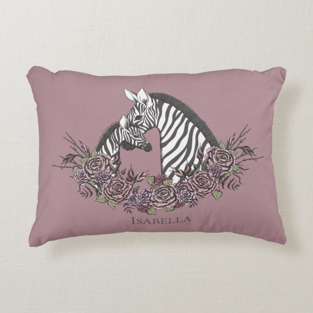 Moodig Mauve Zebrafärgad Handritad Accent Prydnadskudde (Framsidan)