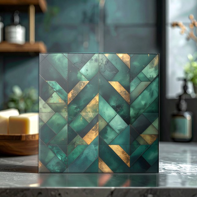 Moodig Modern Mosaik Mörkgrön Guld ID1185 Kakelplatta (Skapare uppladdad)