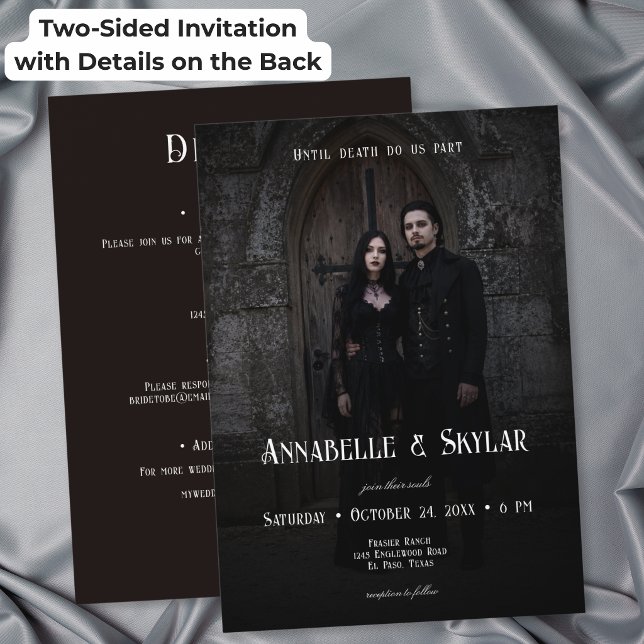 Moodig Mörk Romantisk Gotisk Foto Tvåsidig Bröllop Inbjudningar (Moody Dark Romance Gothic Photo Two Sided Wedding Invitation)