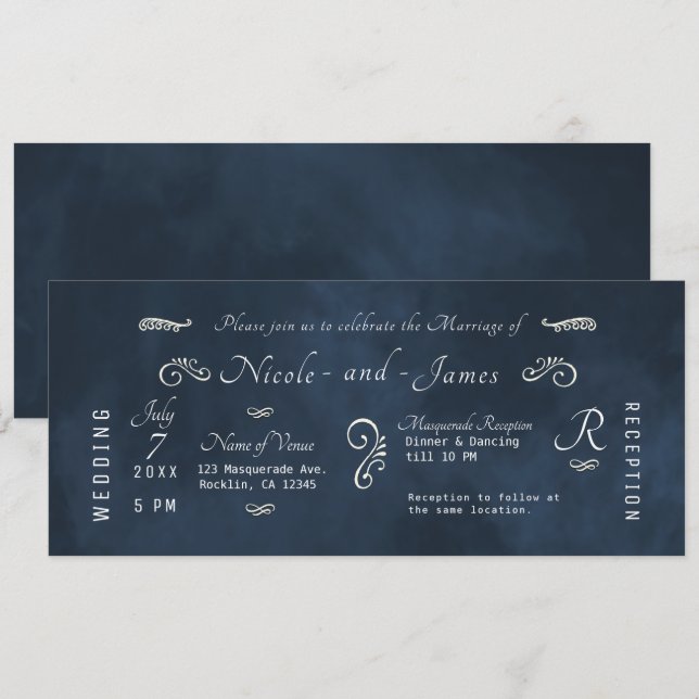 Moodig Mörkblå Marinblå Akvarell Modern Bröllop   Inbjudningar (Fram/baksida)