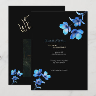 Moodig svart & blå blomstergiftermålsannons inbjudningar