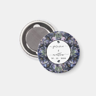 Moodig Svart Blommig Klassisk Par Namn Bröllop Magnet