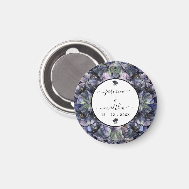 Moodig Svart Blommig Klassisk Par Namn Bröllop Magnet (Front/Back)