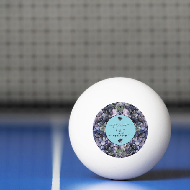 Moodig Svart Blommig Klassisk Par Namn Bröllop Pingisboll (Netto)
