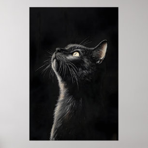 Moodig svart katt tryck, Vintage Gothic Cottagecor Poster