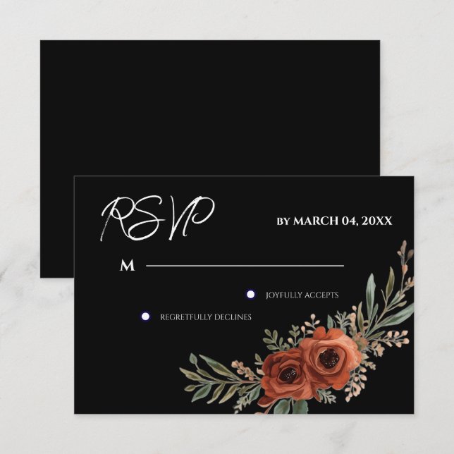 Moodig Terrakotta Blommig Boho Bröllop RSVP OSA Kort (Fram/baksida)