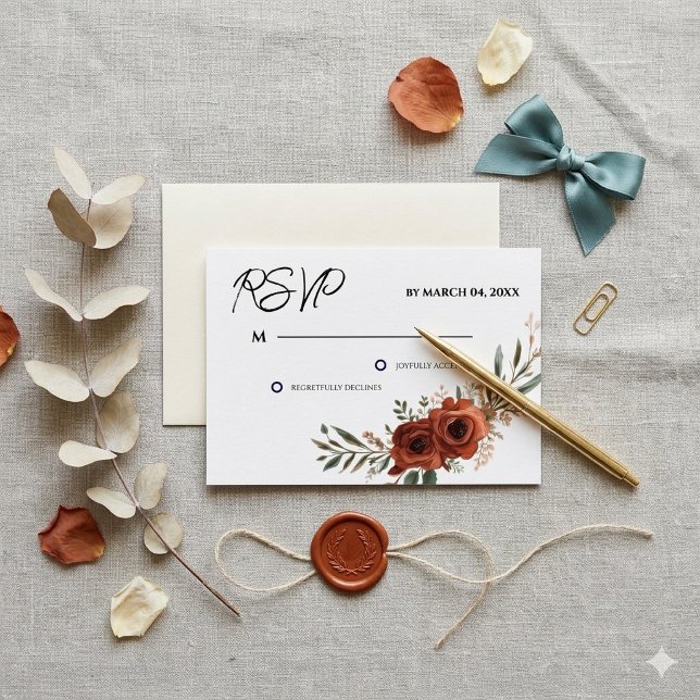 Moodig Terrakotta Blommig Boho Bröllop RSVP OSA Kort (Skapare uppladdad)