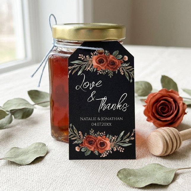 Moodig Terrakotta Blommig Boho Bröllop Tack  Presentetikett (Skapare uppladdad)