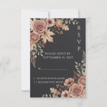 Moodig Vintage Blommig Mörk Bröllops-Svarskort