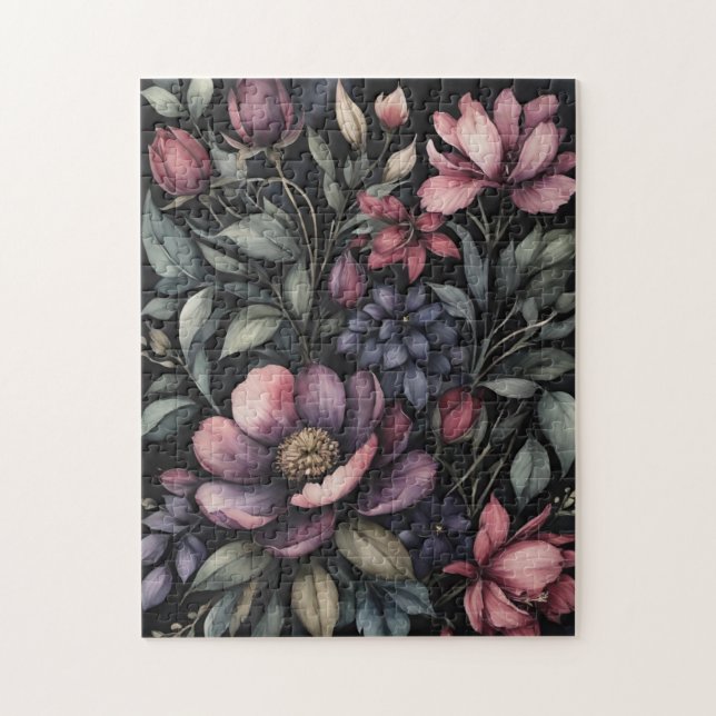 Moodig Vintage Botanisk Akvarell Blommig Mönster Pussel (Vertikal)