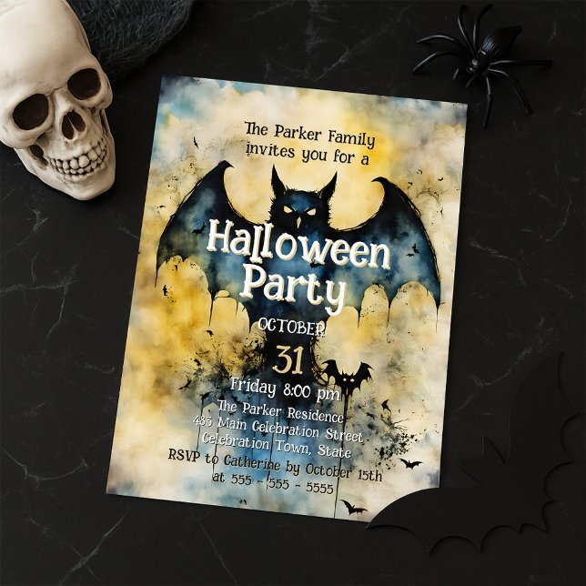 Moodig Vintage Fladdermus Goth Halloweenfest Inbjudningar (Skapare uppladdad)
