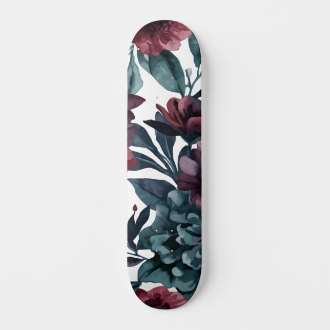 Moodiga akvatintbotaniska blomningar blommig mini skateboard bräda 18,5 cm (Framsida)
