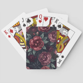 Moodiga blommor akvarell mörkröd mönster casinokort