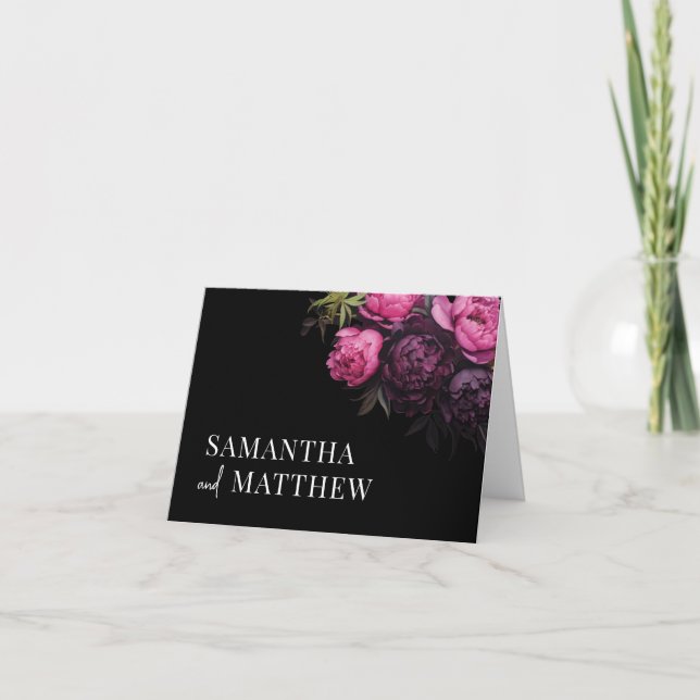 Moodiga blommor Elegant modern rustik bröllop Tack Kort (Framsida)