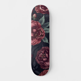 Moodiga blommor Vattenfärg Mörkröd Mönster Mini Skateboard Bräda 18,5 Cm