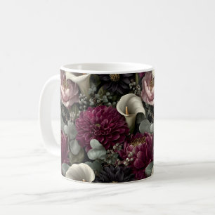 Moodigt blommönster med dahlior och kallaliljor kaffemugg