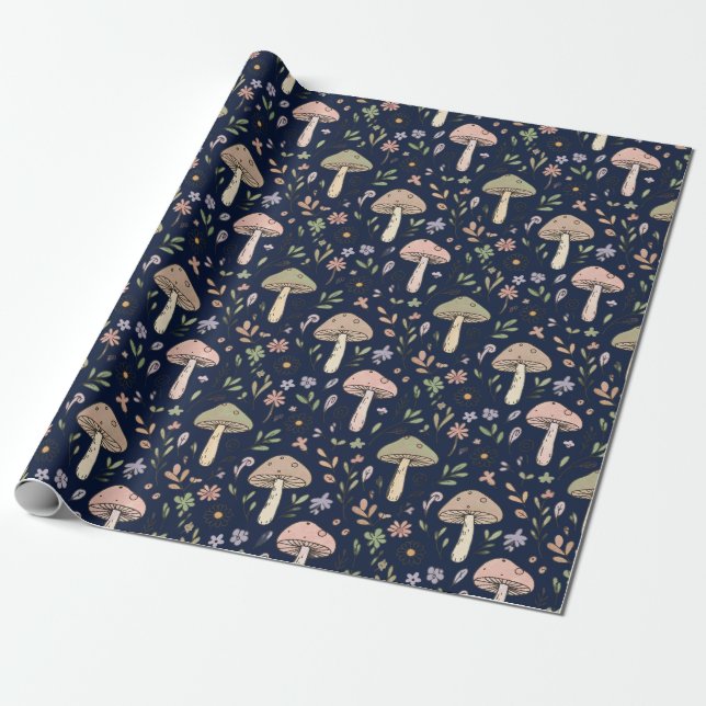 Moodigt Mörk Navy Svamp Sömlöst Mönster Presentpapper (Utrullad)