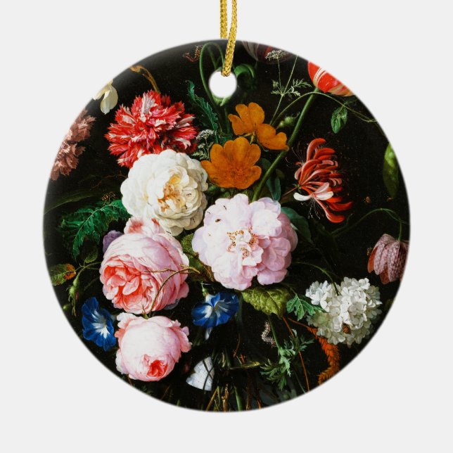 Moodigt Mörkt Blommigt Botaniskt Finkonsttryck Julgransprydnad Keramik (Framsidan)