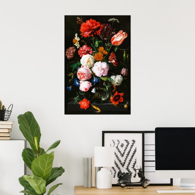 Moodigt Mörkt Blommigt Botaniskt Finkonsttryck Poster (Hemmakontoret)