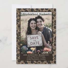 Moodigt Vintage Blommig Bröllop Spara Datum Svart Datumet