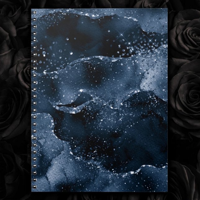 Moody agate | Denim Steel Blue Faux Glitter Anteckningsbok (Skapare uppladdad)