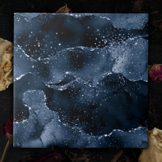Moody agate | Denim Steel Blue Faux Glitter Kakelplatta (Skapare uppladdad)