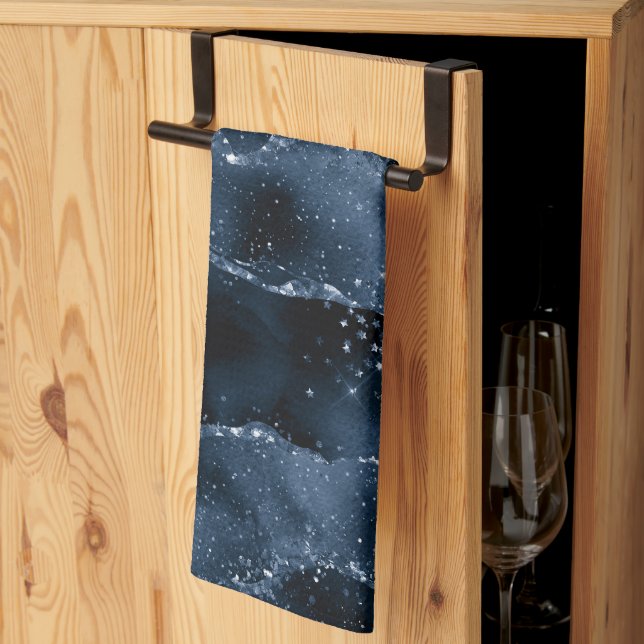 Moody agate | Denim Steel Blue Faux Glitter Kökshandduk (Thirds Fold)