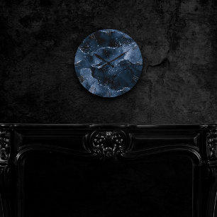 Moody agate Denim Steel Blue Faux Glitter Rund Klocka