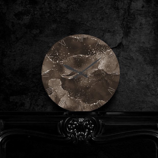 Moody agate | Kaffe Brown Golden Bronze Taupe Rund Klocka (Skapare uppladdad)