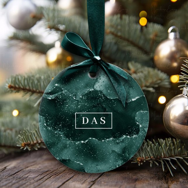 Moody agate | Malakitets Rik Monogram Grönt Julgransprydnad Keramik (Skapare uppladdad)