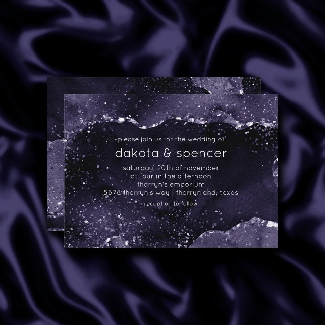 Moody agate | Midnight Indigo Deep Lila Glam Inbjudningar (Skapare uppladdad)