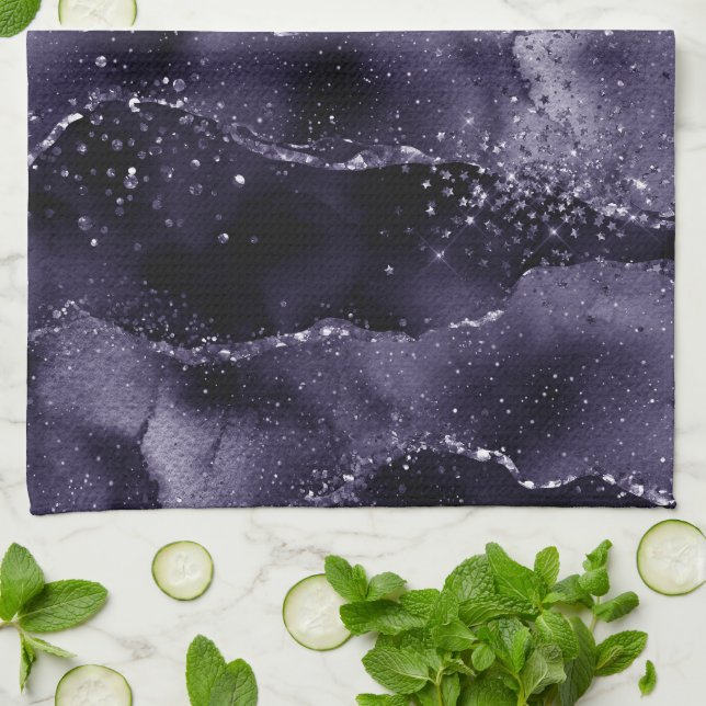 Moody agate | Midnight Indigo Deep Lila Glam Kökshandduk (Vikta)