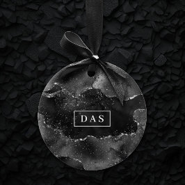 Moody agate | Onyx Black Silver Goth Glam Monogram Julgransprydnad Keramik