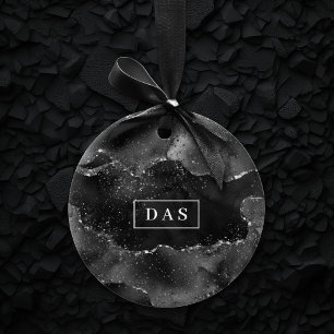 Moody agate   Onyx Black Silver Goth Glam Monogram Julgransprydnad Keramik