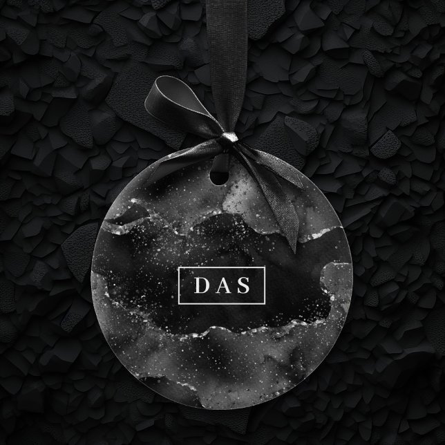 Moody agate | Onyx Black Silver Goth Glam Monogram Julgransprydnad Keramik (Skapare uppladdad)