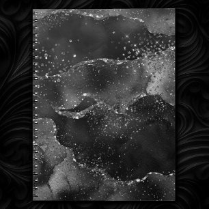 Moody agate Onyx Black Silver Vampy Goth Glitter Anteckningsbok