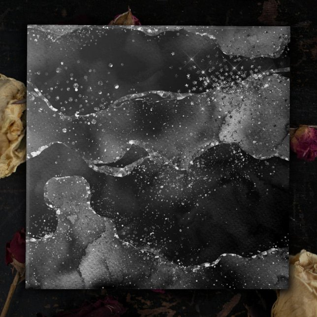 Moody agate | Onyx Black Silver Vampy Goth Glitter Kakelplatta (Skapare uppladdad)