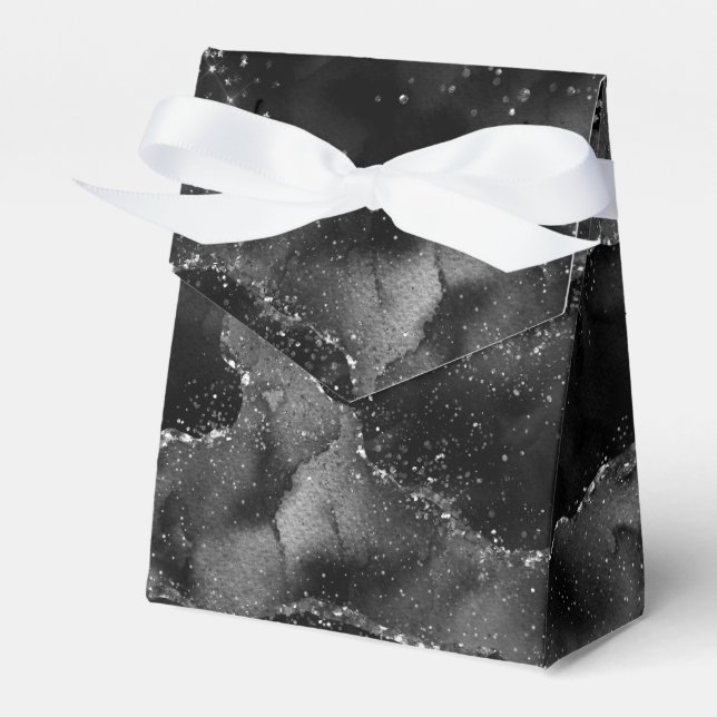 Moody agate | Onyx Black Silver Vampy Goth Glitter Presentaskar (Framsidan Sidan)