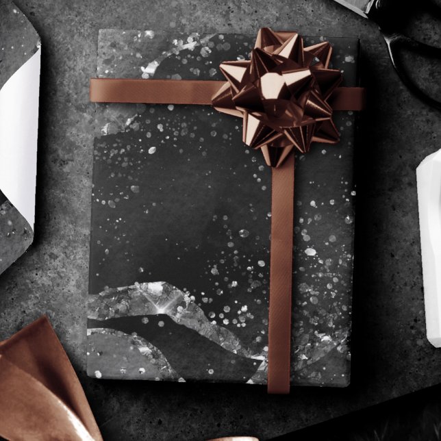 Moody agate | Onyx Black Silver Vampy Goth Glitter Presentpapper (Skapare uppladdad)