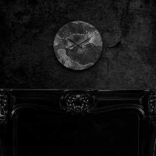 Moody agate Onyx Black Silver Vampy Goth Glitter Rund Klocka