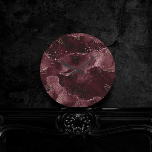 Moody agate Vin Bordeaux Sangria Merlot Maroon Rund Klocka
